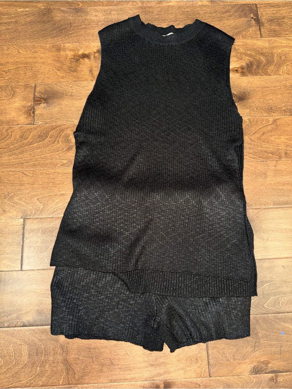 Bluivy Black Ribbed Knit Sleeveless Top & Shorts Set